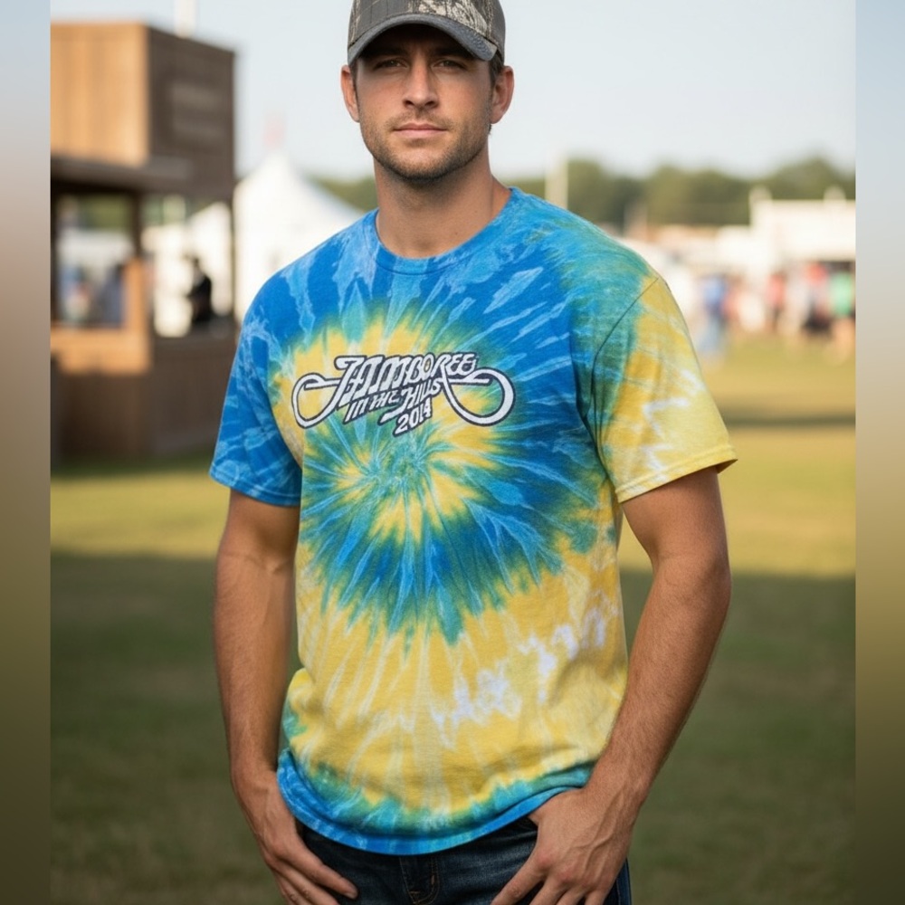 ⭐️ 2014 Vintage Jamboree in the Hills Country Concert Tee Shirt Tie Dye LARGE